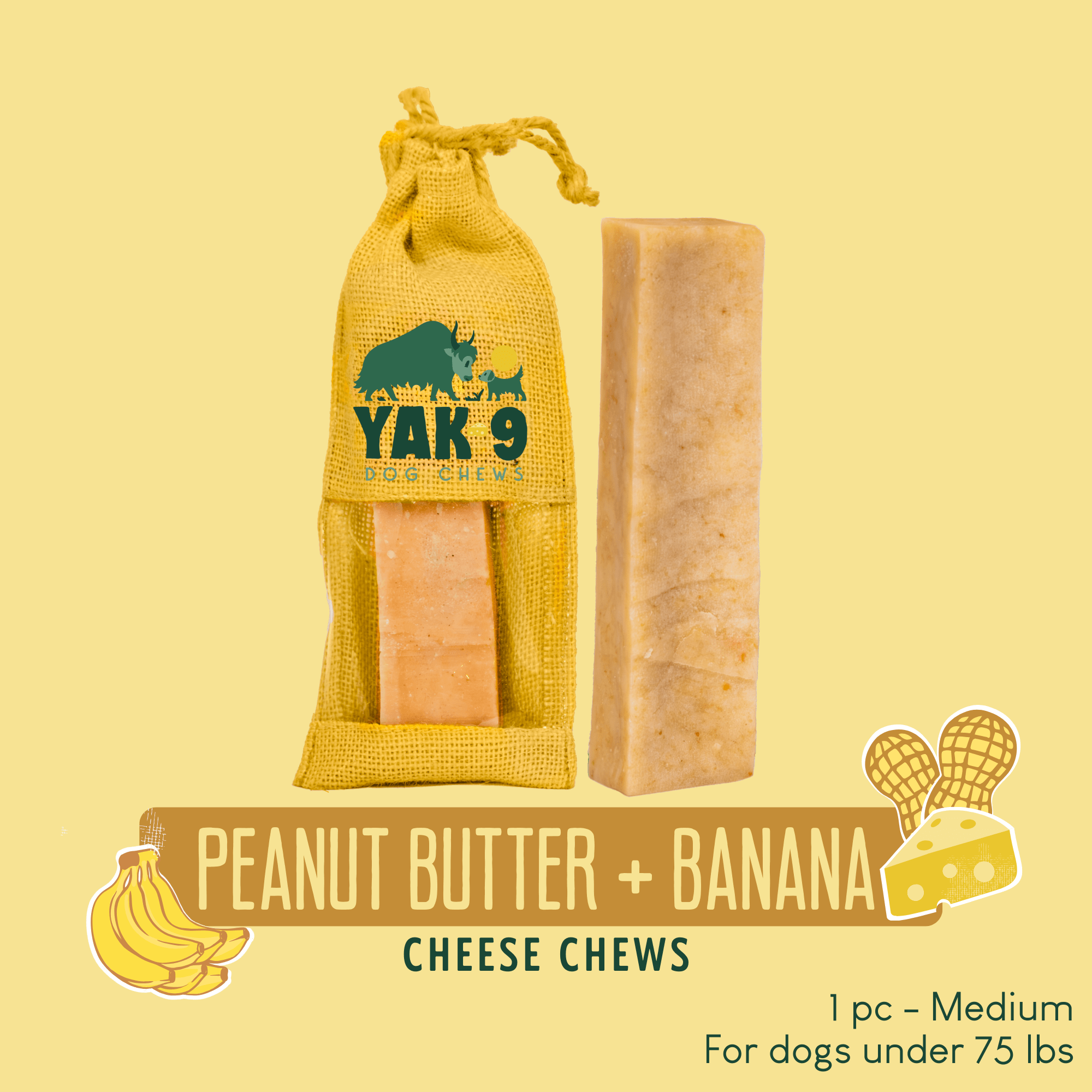 Yak9 Peanut Butter and Banana Yak Milk Chews for Dogs - Yak9 Chew