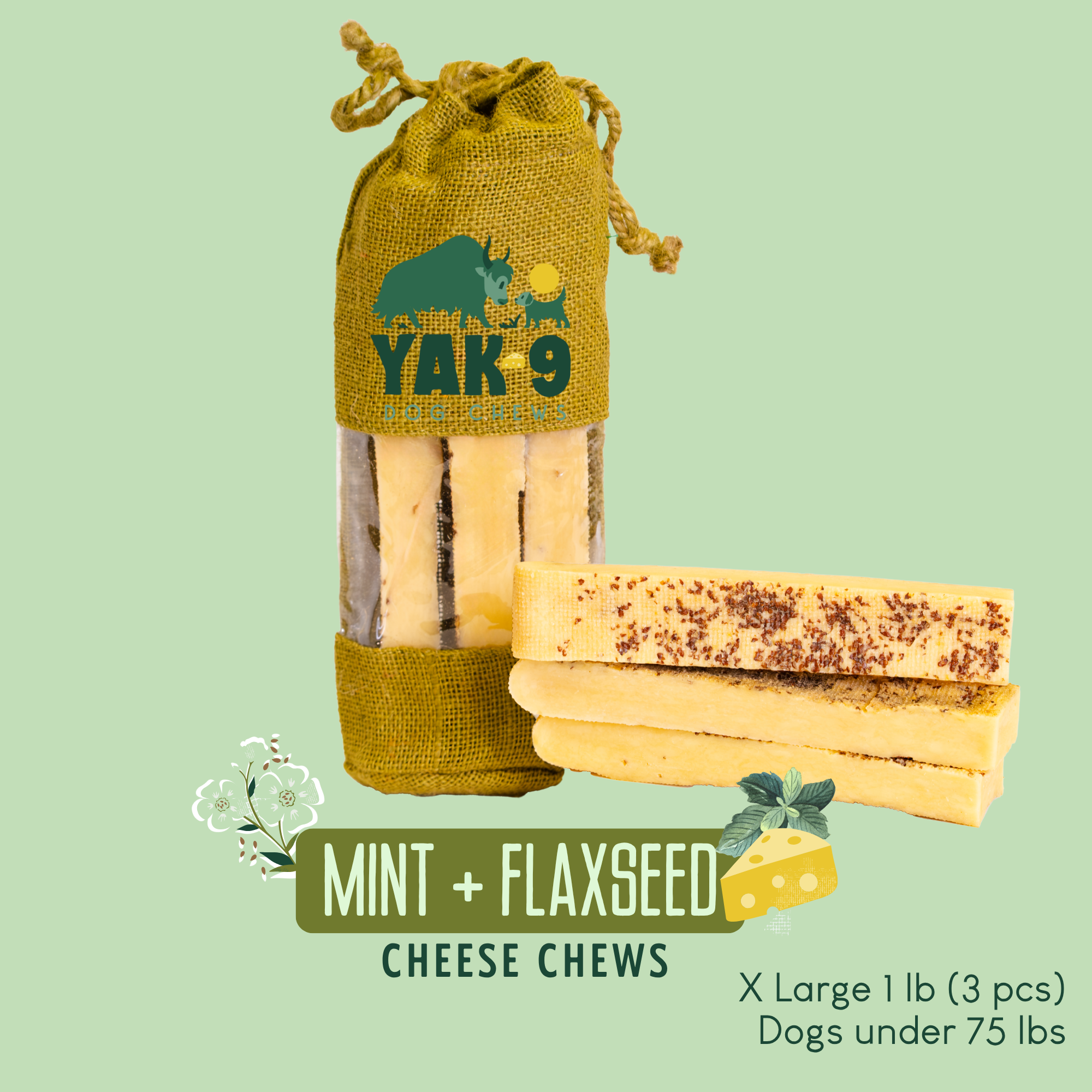 Flaxseed & Mint Cheese Chews for Dogs | Yak9 Chews