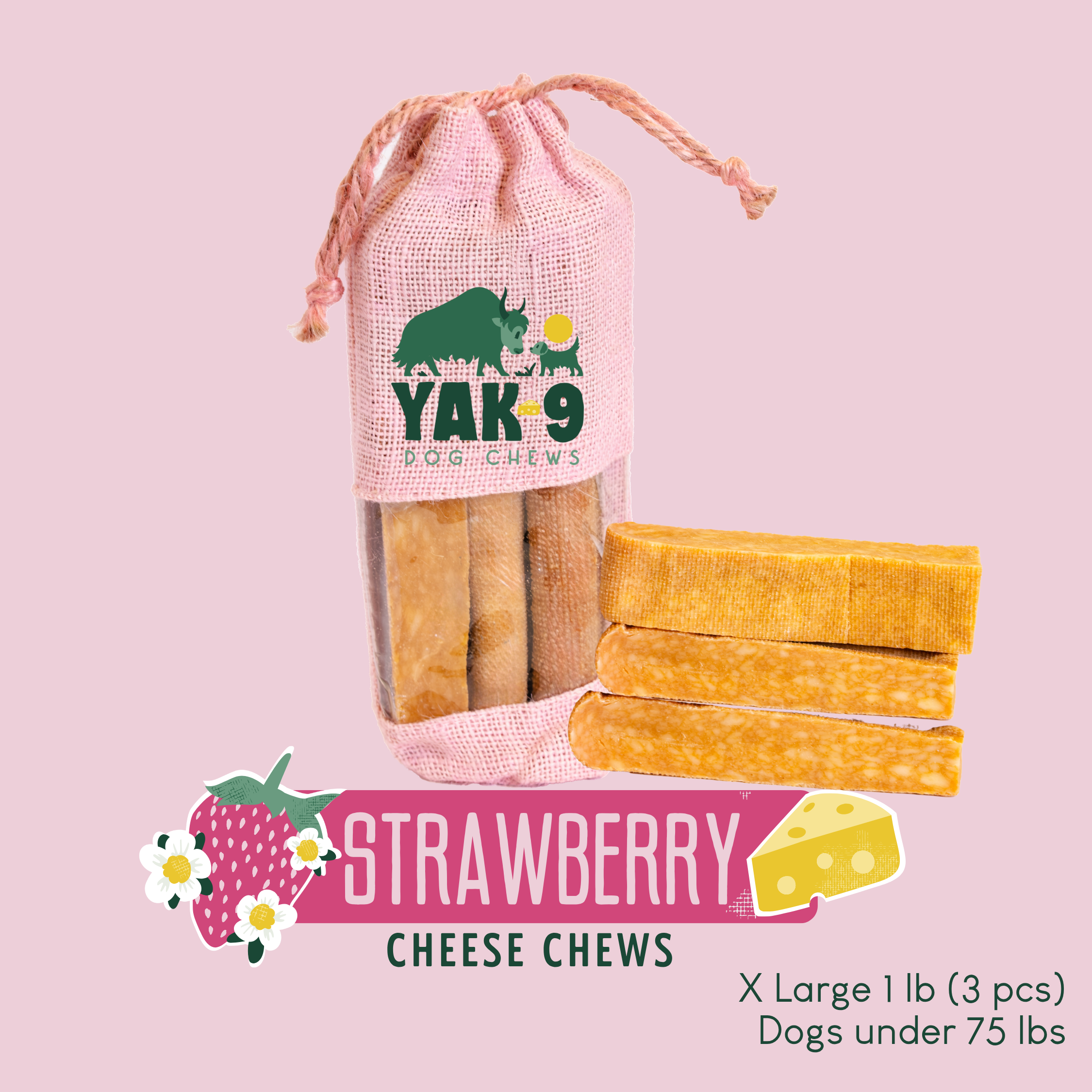Strawberry Cheese Chews for Dogs | Yak9 Chews