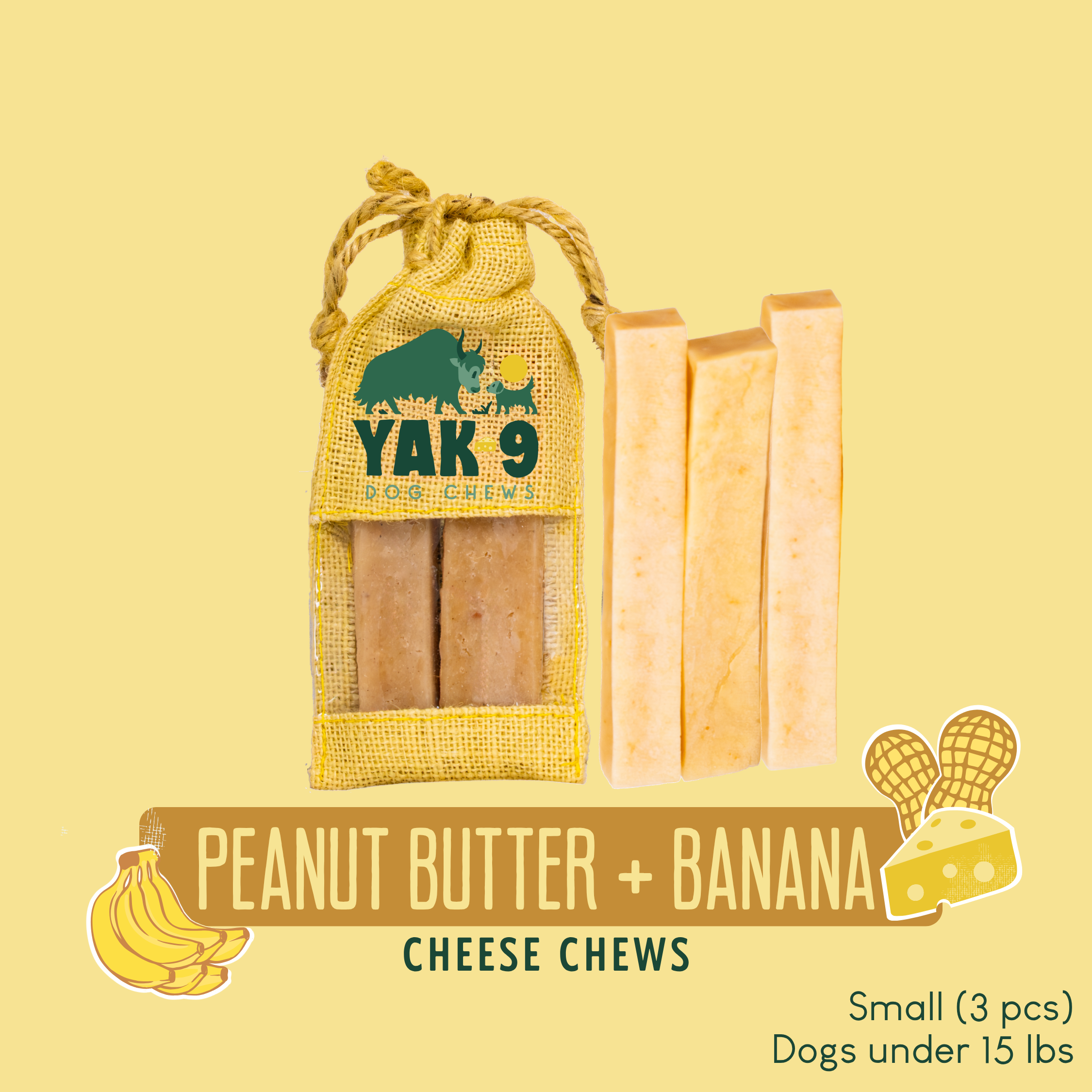 Peanut Butter Banana Chews for Dogs | Yak9 Chews Peanut Butter Banana Chews for Dogs | Yak9 Chews
