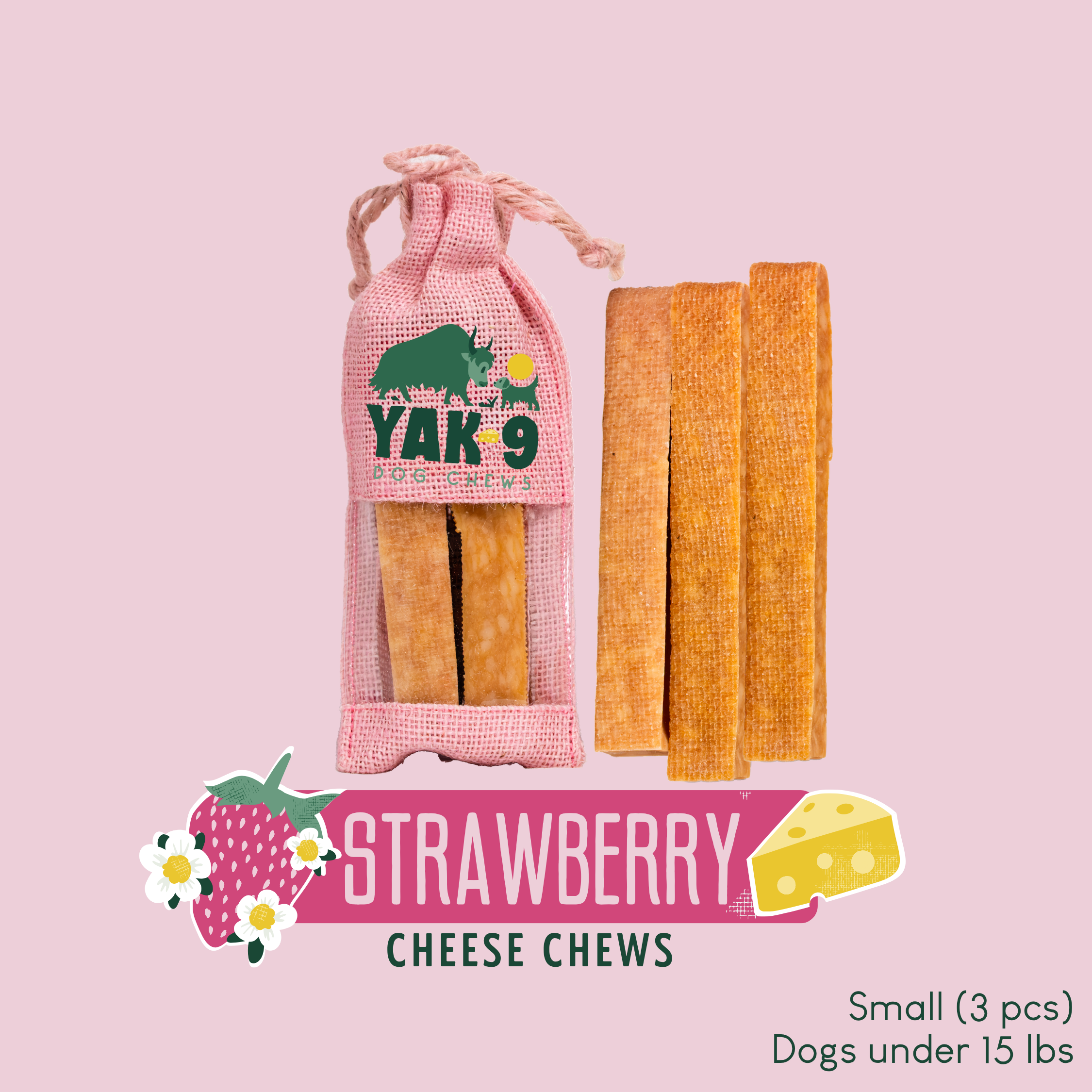 Strawberry Cheese Chews for Dogs | Yak9 Chews