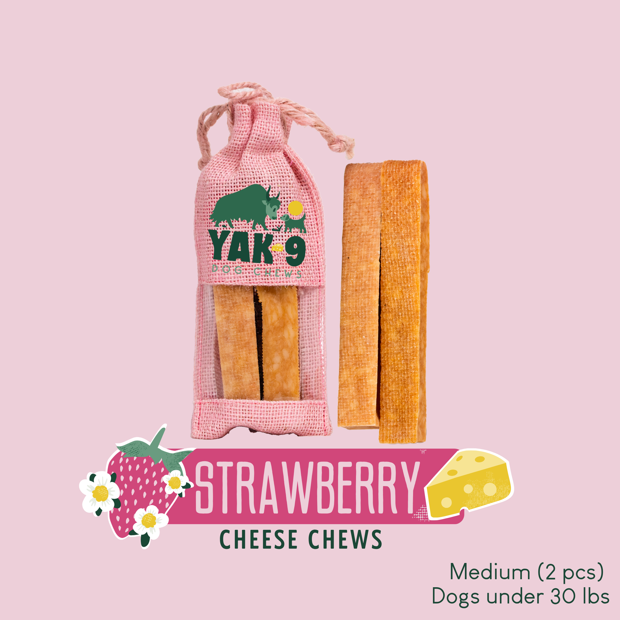 Strawberry Cheese Chews for Dogs | Yak9 Chews