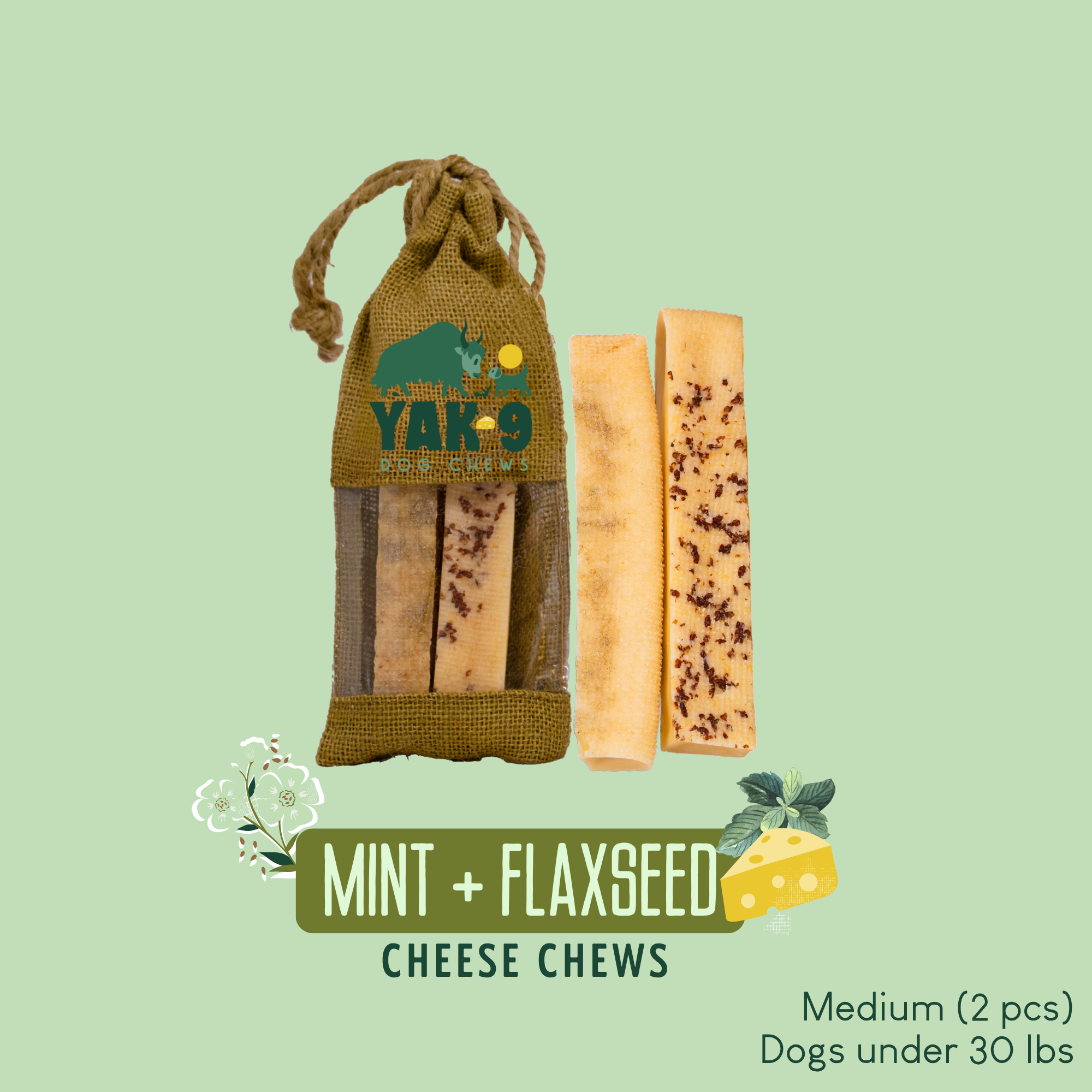 Flaxseed & Mint Cheese Chews for Dogs | Yak9 Chews