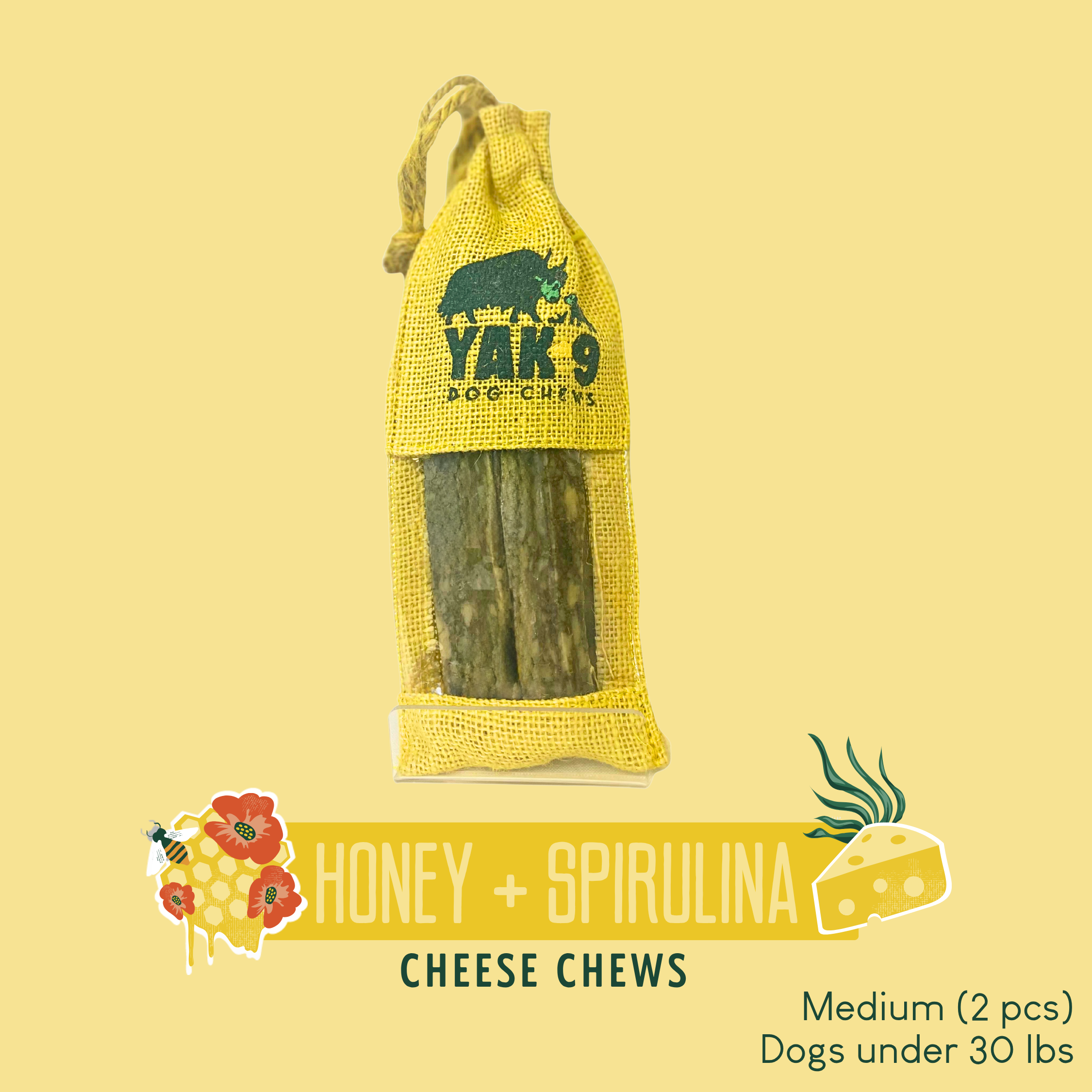 Yak9 Honey & Spirulina Cheese Chews for Dogs | Yak9 Chews